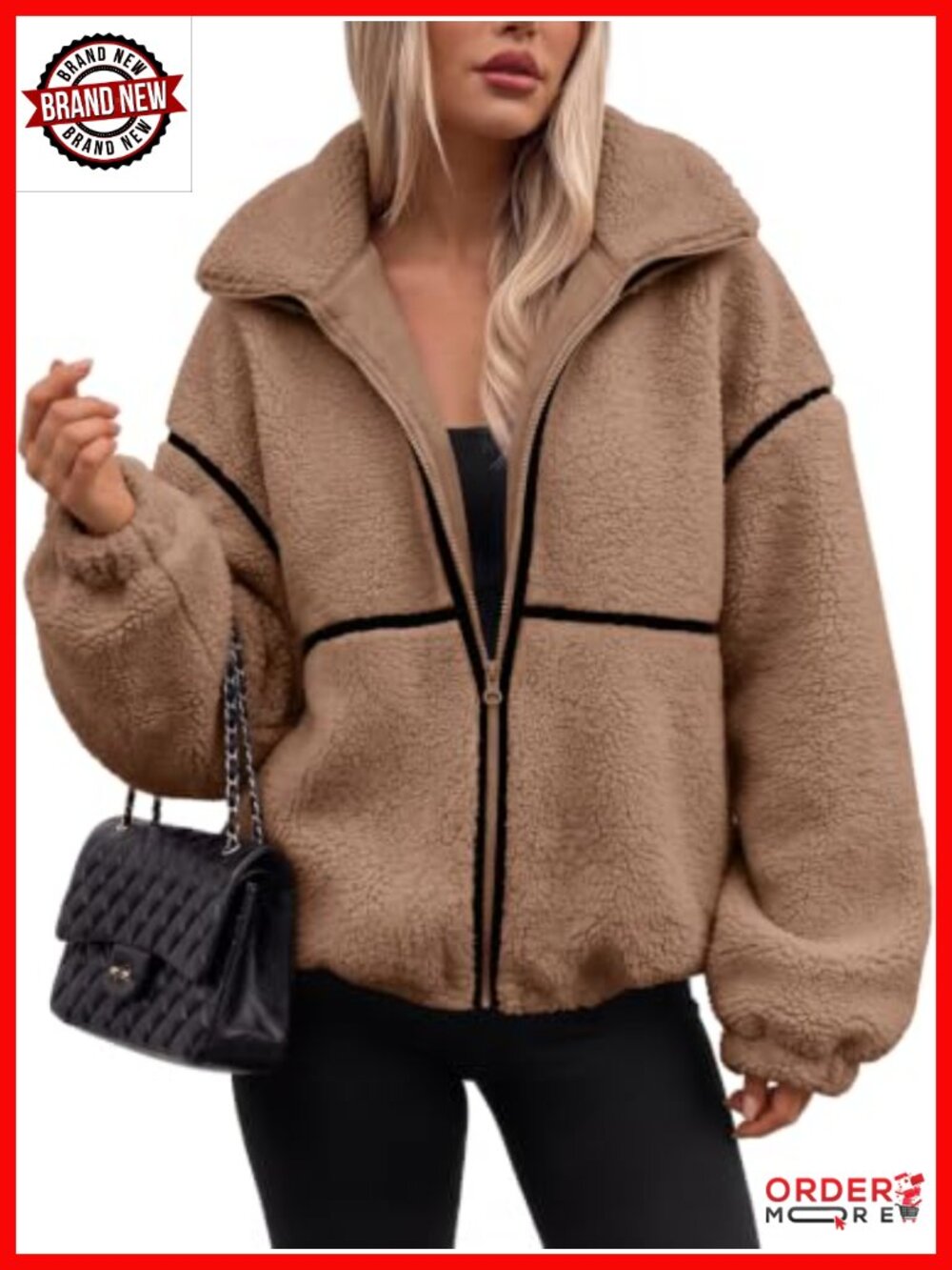 Oversized Sherpa Fleece Zip Up Jacket Faux Fur Collar Women's Coat